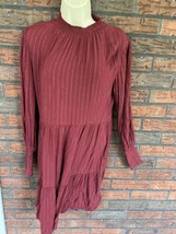 Knox Rose Long Sleeve High Neck Bishop Dress Small Maroon Metallic Stripe Shift - £17.46 GBP