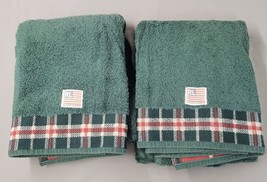 2 Vintage Ralph Lauren Home Collection Bath Towels 26x48 Plaid Trim Gree... - £28.03 GBP