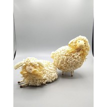 Lot of 2 Stiff Raffia Crafted Sheep, Stick Leg Lamb, Pair of Nursery or ... - £33.73 GBP