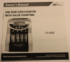 Owner’s Manual - Royal Sovereign FS-500D One Row Coin Counter W/VALUE Counting - £2.39 GBP