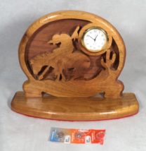 Vintage Wood Hand Crafted Cowboy Horse Rodeo Cactus Theme Desk Clock w B... - $19.75