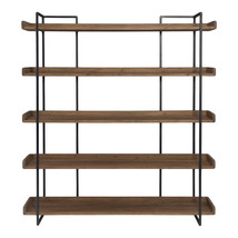 76" Brown and Black Metal and Wood Five Tier Bookcase - $29,545.94 MXN