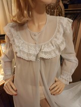 Vintage ShadowLine Bridal Blue Sheer Chiffon Peignoir Robe Sz M Romantic... - £56.32 GBP