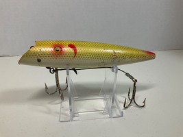 Vintage 7” Wood Fishing Lure Silver/Yellow/Red Unmarked Used 2-Hook Large - $46.53