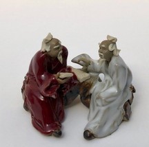 Ceramic Figurine Two Men Sitting On A Bench Reading Book - 2.25&quot; Color: ... - £6.99 GBP