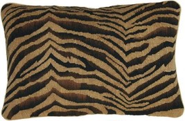 Throw Pillow Aubusson 16x24 24x16 Zebra Stripe Animal Print Beige Velvet Velour - £294.96 GBP
