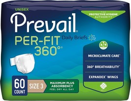 Prevail Per-Fit 360 Incontinence Briefs, Maximum Plus Absorbency, Size Three, 60 - £63.94 GBP