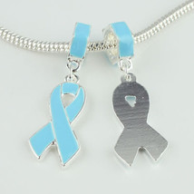 1 BLUE Ovarian Cancer Awareness Ribbon Dangle Bead Bracelet Charm Pendan... - £4.69 GBP