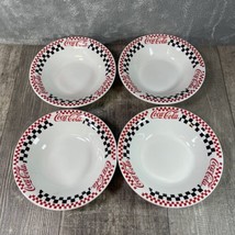 4 Coca-Cola Gibson Salad/Soup/Pasta Bowls Black Red and White Checkered ... - $18.99