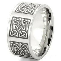 Celtic Knotwork Ring Silver Stainless Steel Norse Viking Wedding Band 10mm - £13.58 GBP