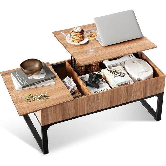 Lift Top Coffee Table with Hidden Storage Compartment and Metal Frame,Li... - £119.50 GBP