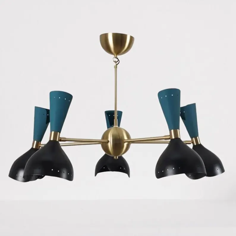 Double Shade 5 Arm 10 Light Mid Century Italian Sputnik handmade Chandel... - £373.46 GBP