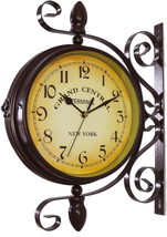Wrought Iron Antique-Look Brown round Wall Hanging Double Sided Two Faces Retro - £46.98 GBP