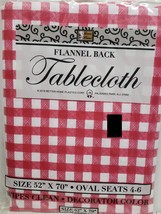 Thin Flannel Back Vinyl Tablecloth,52&quot;x70&quot;Oval,RED &amp; WHITE CHECKERED BUF... - $8.90