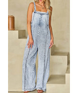 Savanna Frayed Exposed Seam Wide Leg Denim Overall - $35.99