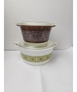 Vintage Pyrex Green Flowers and Woodland 2-Casseroles Dish With Lids - $69.29