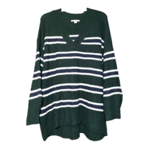 American Eagle Womens Green White Blue Striped Soft V-Neck Sweater Size Large - £7.83 GBP