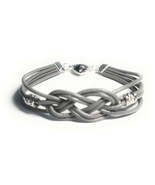Gray Leather Celtic Knot Bracelet with Silver Alloy Accent Beads and Hea... - $7.99