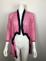 Cynthia Rowley Pink White Navy Striped Cardigan Sweater M Medium Open Front - £13.40 GBP