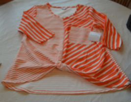 Coral Bay Women&#39;s Ladies 3/4 Sleeve Top Shirt Size M medium Orange White NWT - £16.19 GBP