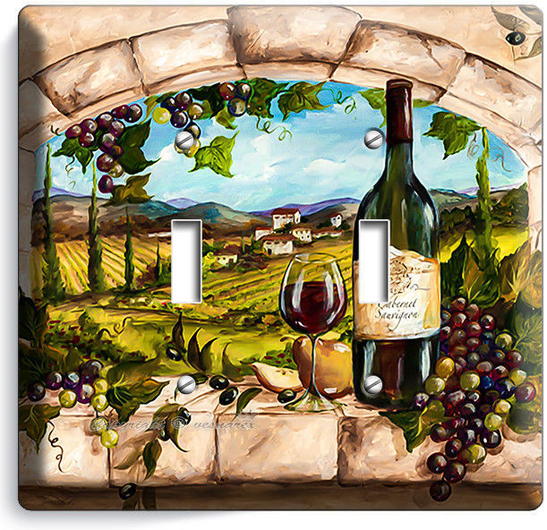TUSCAN KITCHEN WINDOW VINEYARD WINE GRAPES 2 GANG LIGHT SWITCH WALL PLATES DECOR