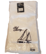 Kitchen Towel Set of 4 Waffle White Cotton Embroidered Nautical Sail Boa... - $28.78