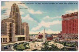 Postcard Buffalo Civic Center City Hall McKinley Monument Statler Hotel New York - £2.38 GBP