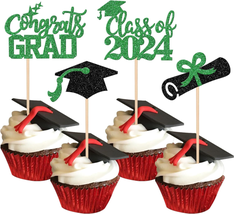 Class of 2024 Cupcake Toppers 24 PCS Glitter 2024 Congrats Grad Cap Diploma Cupc - £13.09 GBP