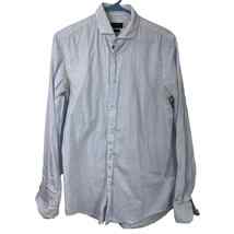 Zara Man Button Collar Long Sleeve Slim Fit Cotton Shirt Stripe Blue Men Size M - £21.20 GBP