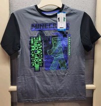 Minecraft Mojang T Shirt sz 10-12 Youth Gray w\black sleeve~Large~purple graphic - $9.89