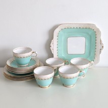 Jackson &amp; Gosling Tea Cup Trio Set, Green, Grosvenor Bone China 1930s, Vintage - $42.02