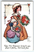 HGC Marsh Lambert Christmas Postcard Mother Child Flower Bouquet Gale Polden UK - $27.00