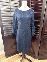 Tiana B. Blue Lace Sequin Midi Dress Sheer Sleves Lined 10P Cocktail - $28.04