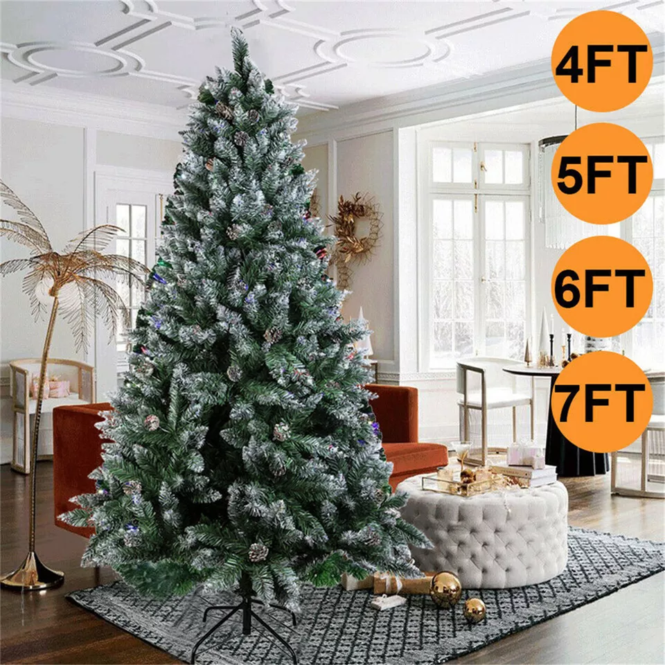 Pre Lit Christmas Tree  Artificial Bushy Holiday 4 FT/1.2M Snowy Flocked... - £56.80 GBP