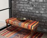 Handcrafted Upholstered Bohemian Style Ottoman Bench With Rug | Boho Chi... - $389.99