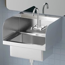 Heavy Duty Stainless Steel Hand Wash Sink Wall Mount Kitchen Sink w/ Sid... - £108.84 GBP