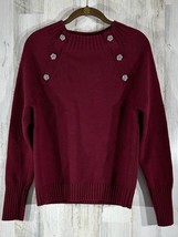 J Crew Sweater Burgundy Mock Neck Lambs Wool Blend Rhinestones Medium - £23.71 GBP