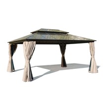 12x16ft Hardtop Gazebo w/ Curtains &amp; Net - Brown - $1,319.99