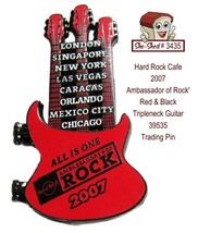 Hard Rock Cafe 2007 Red &amp; Black Tripleneck Guitar 39535 Trading Pin - $29.95