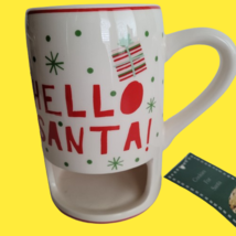 Hello Santa Coffee Hot Cocoa Mug &amp; Cookie Holder Slot Holiday Christmas NWT New - $18.81