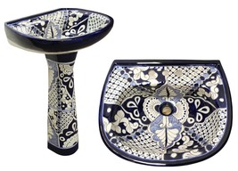 Mexican Talavera Pedestal Sink Handcrafted Ceramic -  Pluma Azul - - $899.00