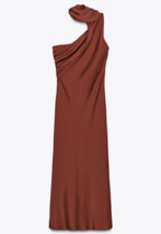 ZARA BNWT 2025. BROWN ASYMMETRIC MIDI SATIN DRESS SCARF. 5029/170/700 - $94.71