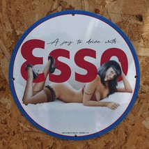 Vintage 1969 Esso &#39;A Joy To Drive With&#39; Porcelain Gas &amp; Oil Metal Sign - £98.29 GBP