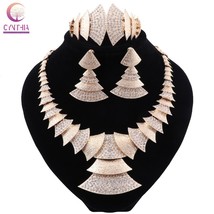 Dubai Jewelry Sets Gold Color Crystal Pendant Necklace Earrings Ring Bracelet Ni - £27.11 GBP