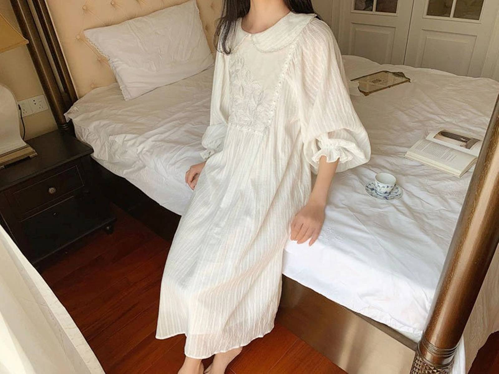 Victorian Cotton Nightgown, Women Vintage Loungewear, White Cotton Nightie, Cott