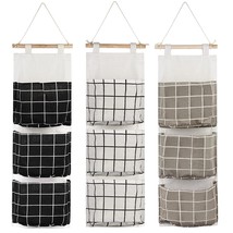 3Pcs Wall Closet Hanging Storage Bag, Premium Linen Fabric Over The Door... - $25.99