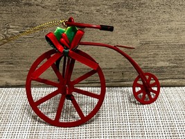 RED METAL Bicycle Tricycle &amp; Unicycle Vintage Lot of 5 Christmas Ornaments - - £19.01 GBP