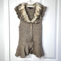 Sioni Faux Fur Ruffle Collar Sweater Vest Womens Medium Wool Blend Butto... - £18.31 GBP