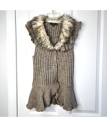 Sioni Faux Fur Ruffle Collar Sweater Vest Womens Medium Wool Blend Butto... - £18.28 GBP