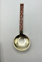 ANTIQUE 5” 925 STERLING SILVER JACOB TOSTRUP ATOMIC STAR RED ENAMEL SPOON - £50.58 GBP